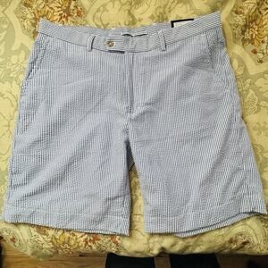 Seersucker Golf Shorts Size 38 Blue White Stripes F&G Tech Preppy Resortwear